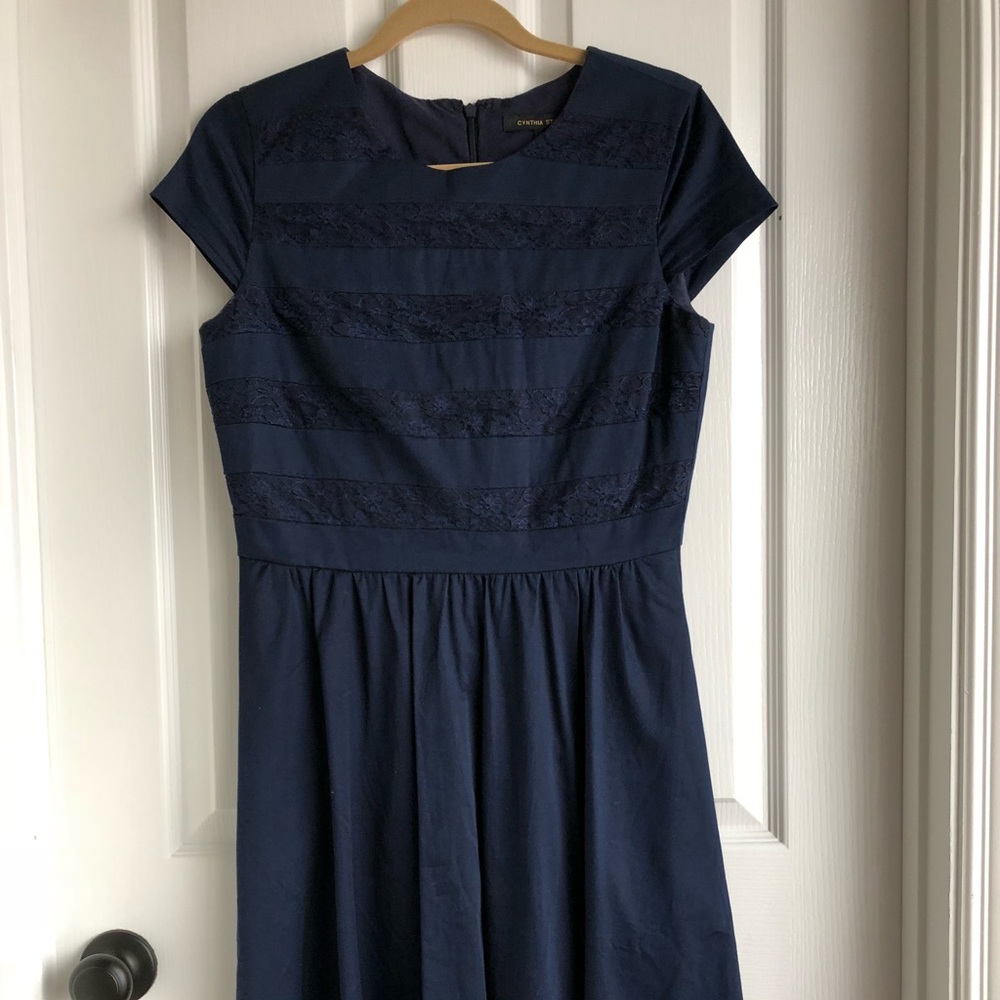 Cynthia Steffe fit and flare navy dress in size 8
